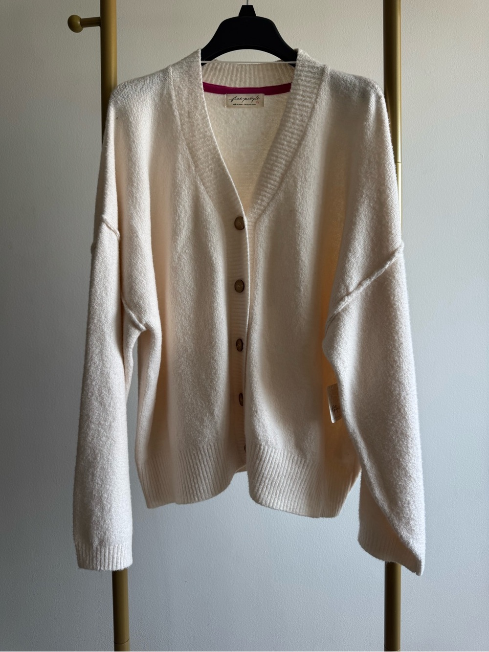 Free People Cream Button-Front V-Neck Cardigan - Picture 1 of 5